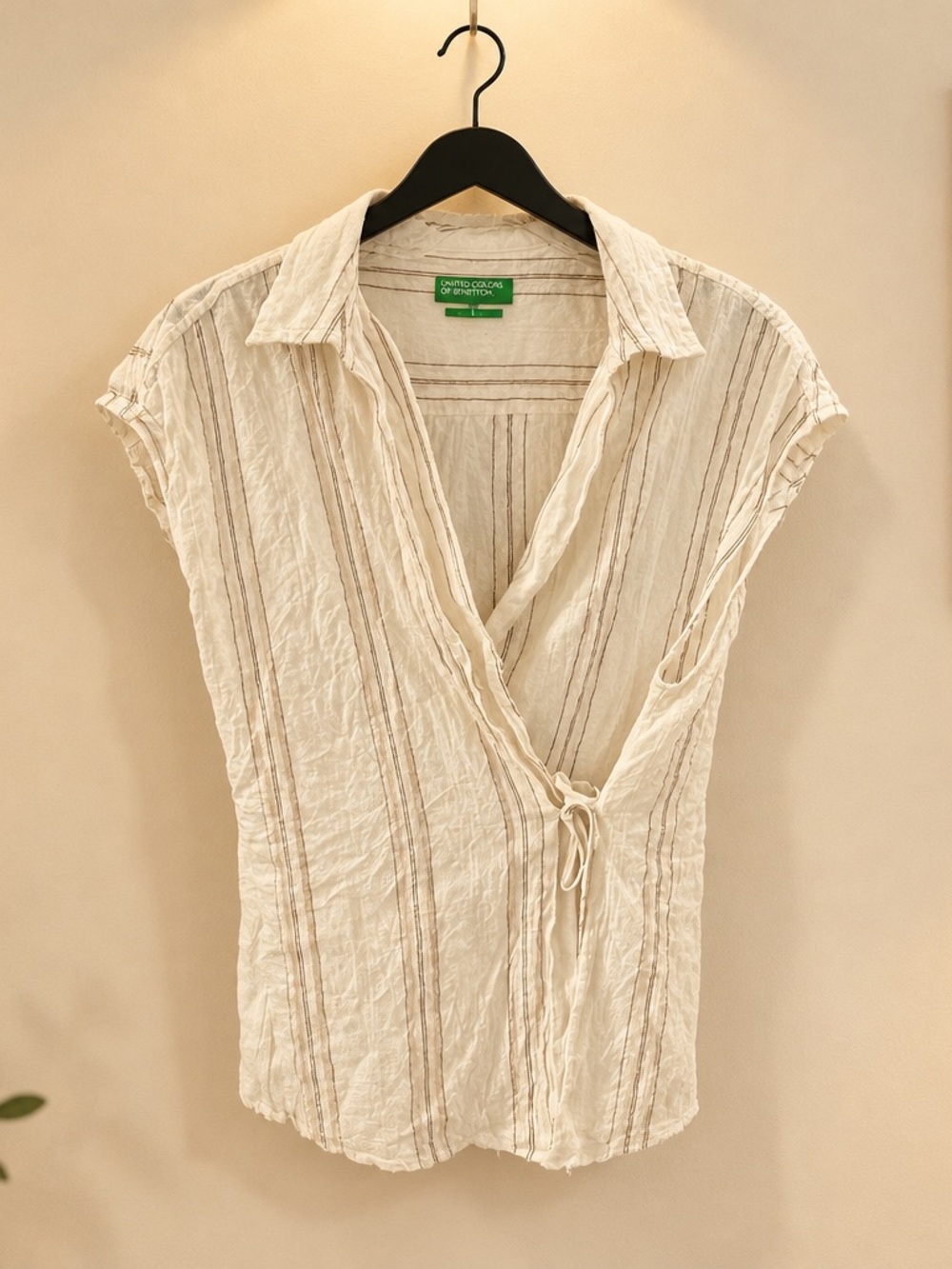 United Colors Of Benetton Cream Striped Wrap Top
